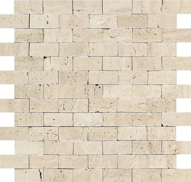 12 X12 Split Faced Ivory Travertine Brick Mosaic Tile Traditional 12 X12 Split Faced Ivory Travertine Brick Mosaic Tile