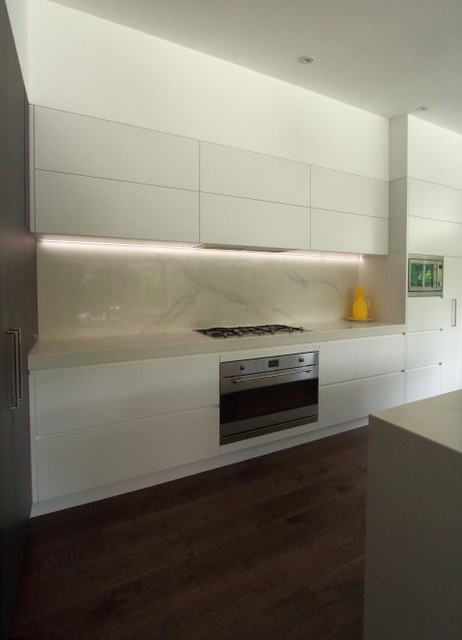Kitchen With Overhead Lift Up Cupboards Led Lights Modern