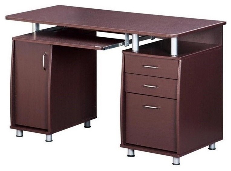 Pemberly Row Super Storage Computer Desk Chocolate Finish