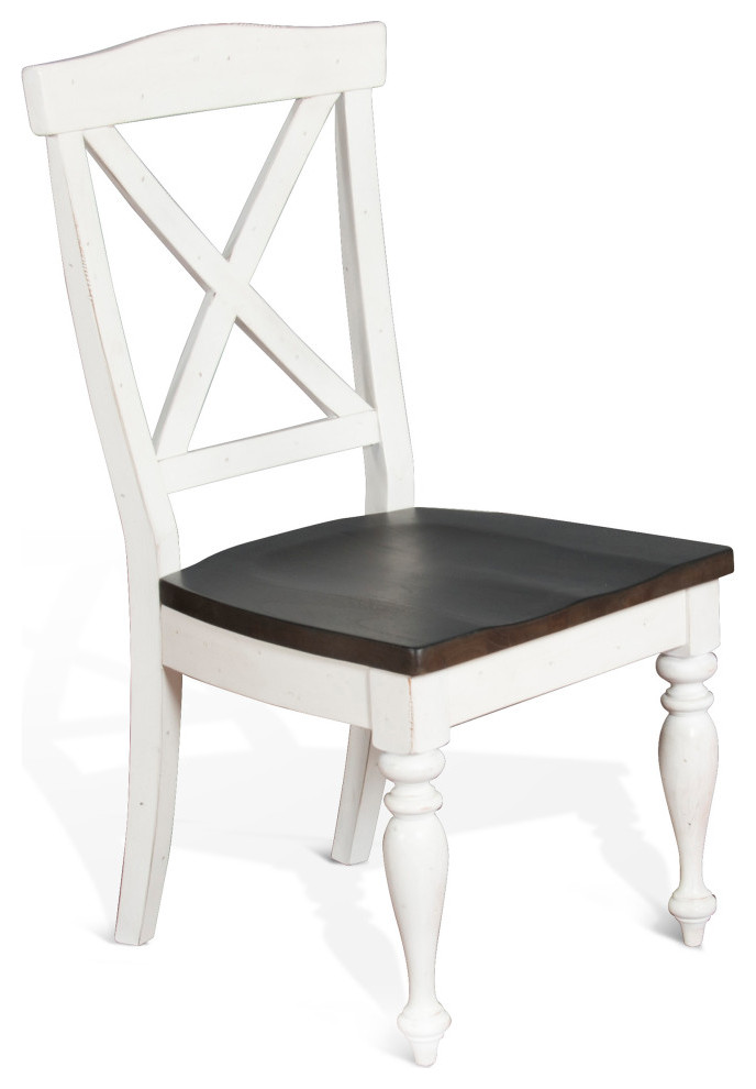 Two Tone Distressed White Wood Crossback Dining Chair Wood Seat