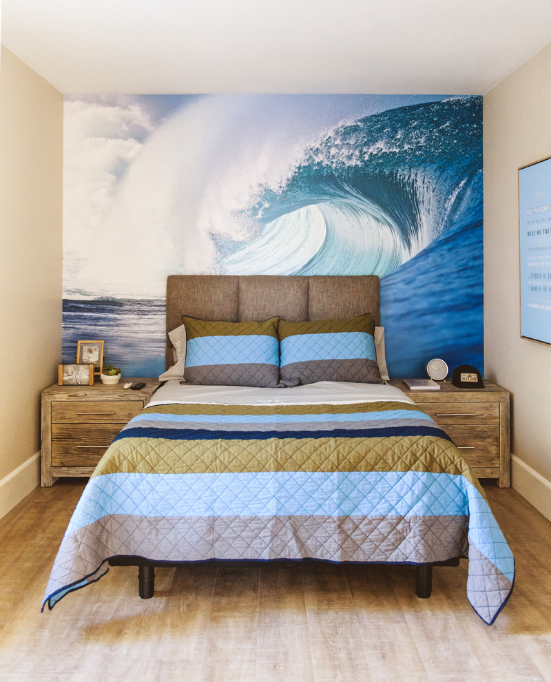Design ideas for a beach style bedroom in San Diego.