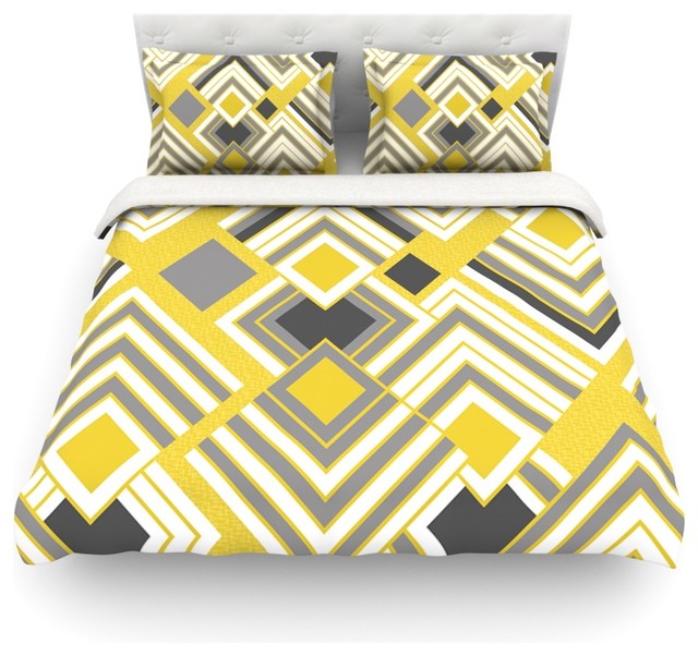 Kess Inhouse Jacqueline Milton Luca Gold Yellow Gray Cotton Jacqueline Milton Luca Gold Yellow Gray Duvet Cover Woven Queen Contemporary