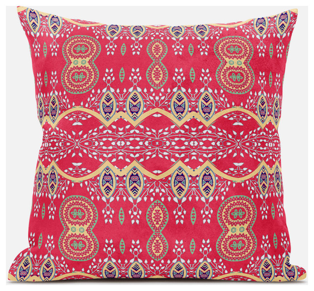 18" X 18" Red and White Broadcloth Paisley Zippered Pillow