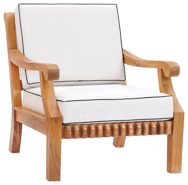 Teak Wood Deep Seating Patio Lounge, Kailee Outdoor Wooden Club Chairs With Cushions Set Of 2 White Teak