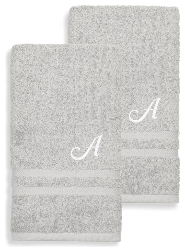 Denzi Hand Towels With Monogrammed Letter, Set of 2 Contemporary