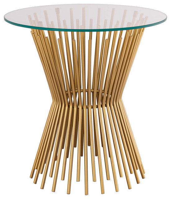 Gold Wire Side Table, Round Glass Top End Table, Glam Cocktail Table