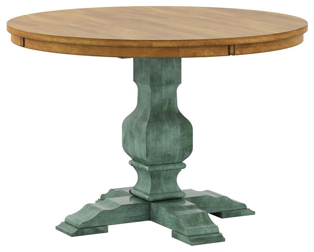 Arbor Hill Two-Tone Round Pedestal Base Dining Table, Antique Sage Green