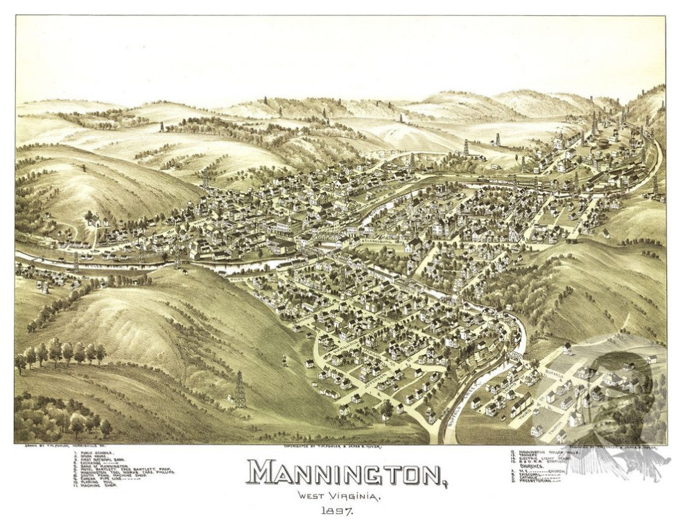 Old Map of Mannington West Virginia 1897, Vintage Map Art Print, 24"x36