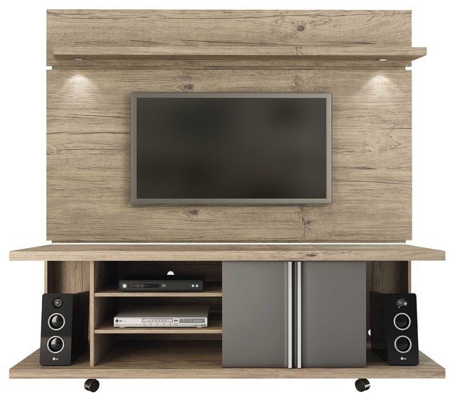 Tv Stand And Park 18 Floating Wall Panel With Led Lights In Natue Onyx