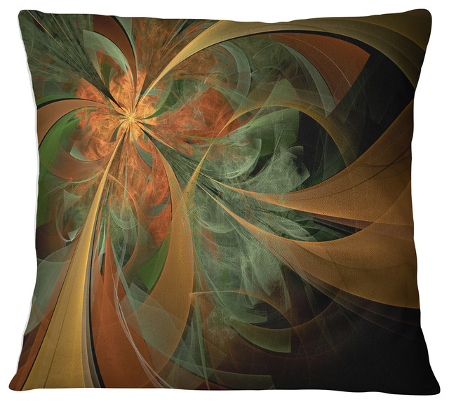 Symmetrical Orange Digital Fractal Flower Floral Throw Pillow, 18"x18"