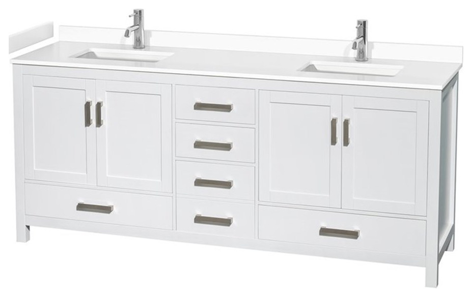 Wyndham Collection Sheffield 80" Wood Double Bathroom Vanity in White