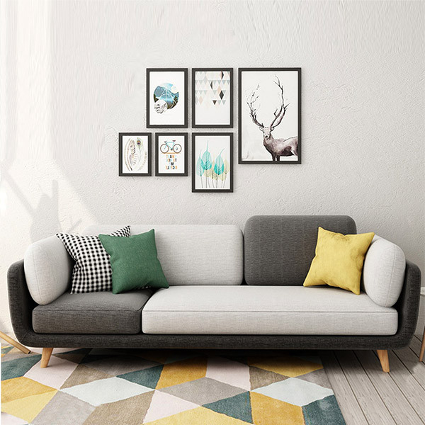 Nordic Fabric Sofa Living Room 4Seater Black and White Sofa with Solid