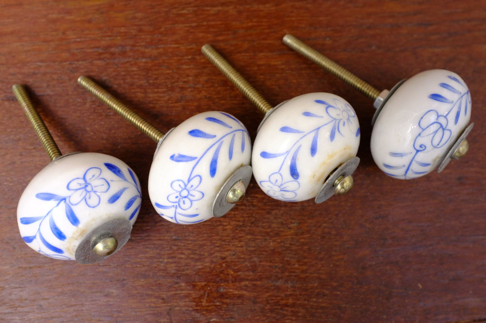 Hand-Painted Ceramic Knobs by Lallibhai, Set of 4
