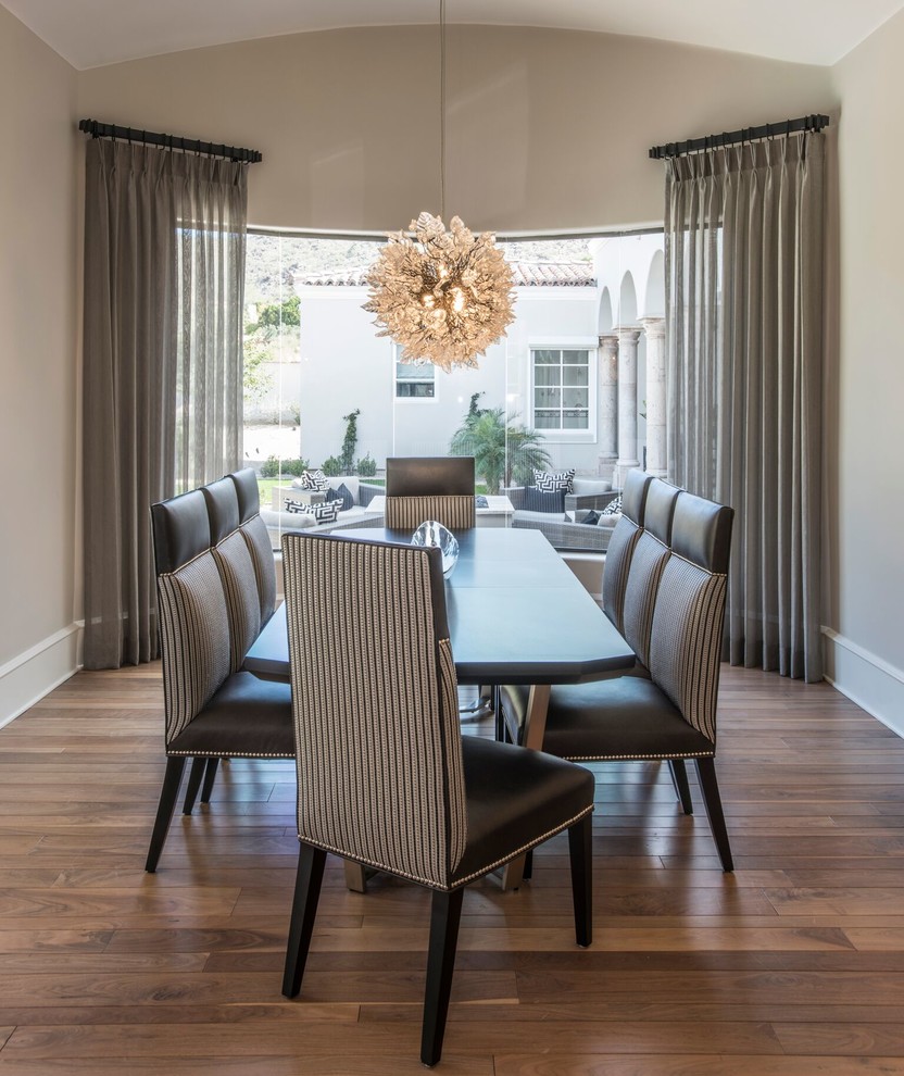 This is an example of a mid-sized transitional separate dining room in Phoenix with beige walls, medium hardwood floors, no fireplace and brown floor.