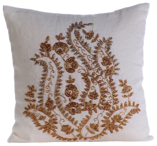 Gold Magical Garden White Cotton Linen Pillowcase Transitional