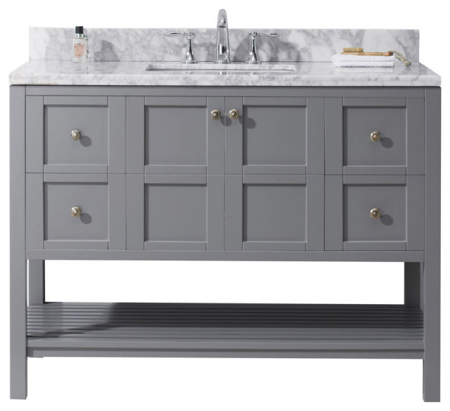 Virtu Winterfell 48" Single Bathroom Vanity, Gray With Marble Top, 48