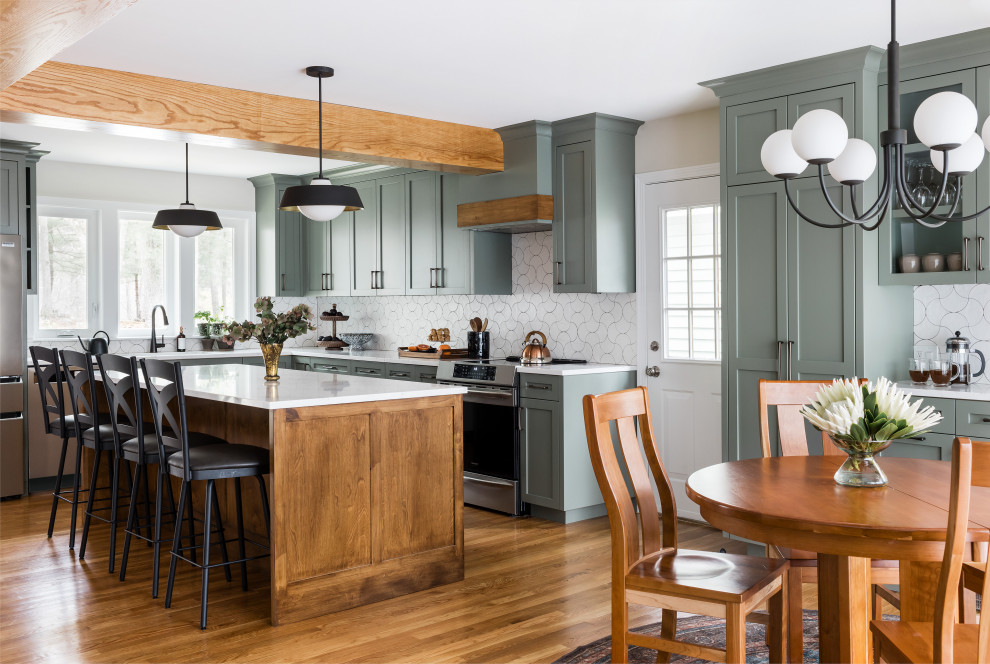 Example of a transitional kitchen design in Boston