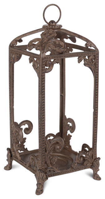 Tall Brown Metal Acanthus Leaf Lantern Traditional Candleholders By Gerson Company
