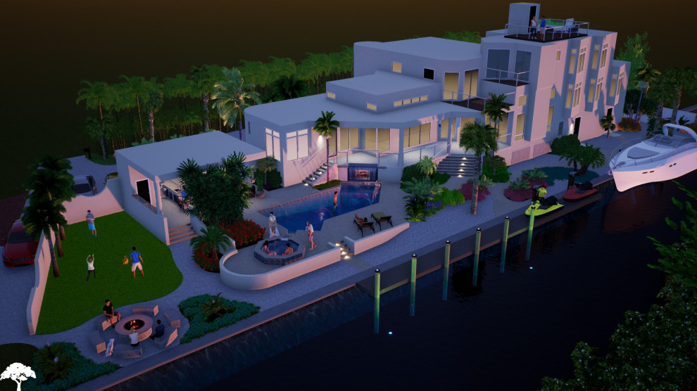 Waterfront Home with Pool Renovation and New Pavilion