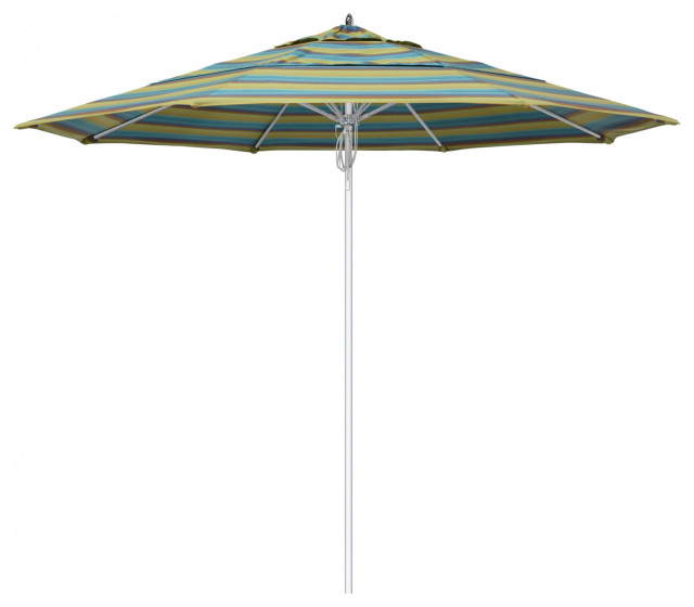 11' Patio Umbrella Silver Pole Fiberglass Rib Pulley Lift Sunbrella, Astoria Lagoon
