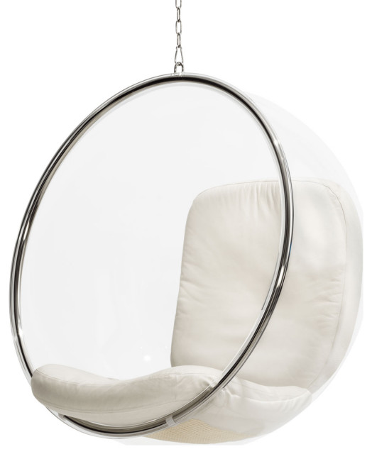 Aarnio original Hanging Bubble Chair, Ivory Leather Cushion