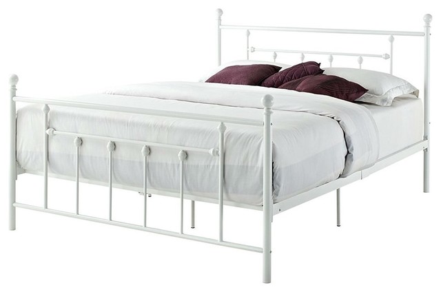 Queen Size White Metal Platform Bed, Queen Size Metal Platform Bed Frame With Headboard