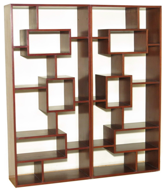 Solid Mahogany Double Cherry Art Deco Sectional Wall Open Bookcase Solid Mahogany Double Cherry Art Deco Sectional Wall Open Bookcase