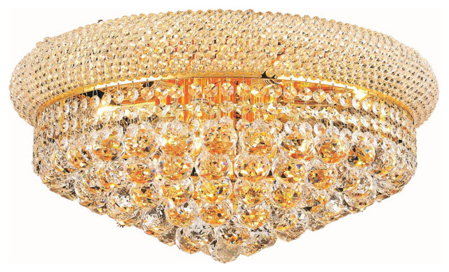 Primo 10-Light Flush Mount, Gold With Clear Royal Cut Crystal