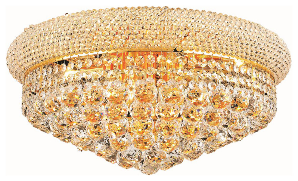 Primo 10-Light Flush Mount, Gold With Clear Royal Cut Crystal