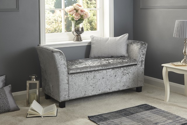 Verona Velvet Storage Bench Traditional Upholstered Benches