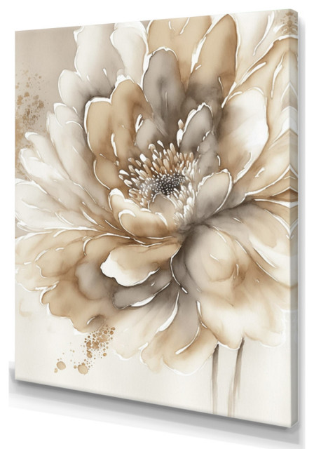 Single Beige Flower IV Canvas, 16x32, No Frame