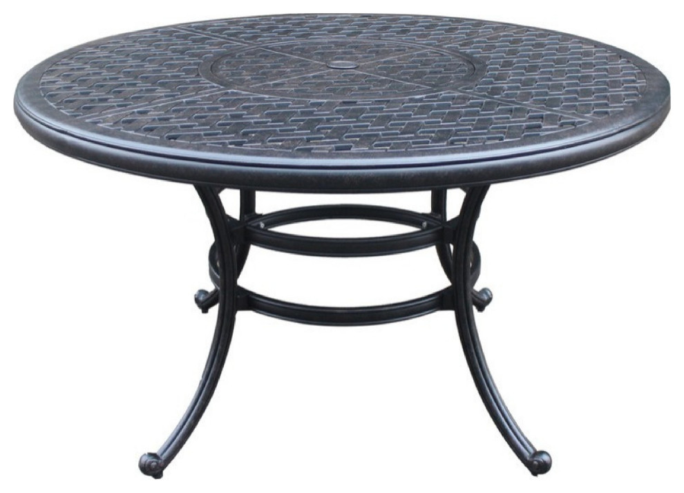 Benzara BM272411 52" Outdoor Round Metal Patio Dining Table, Dark Bronze