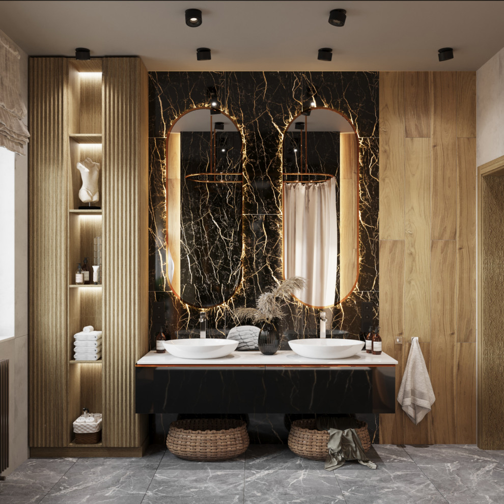 Современная ванная комната с окном