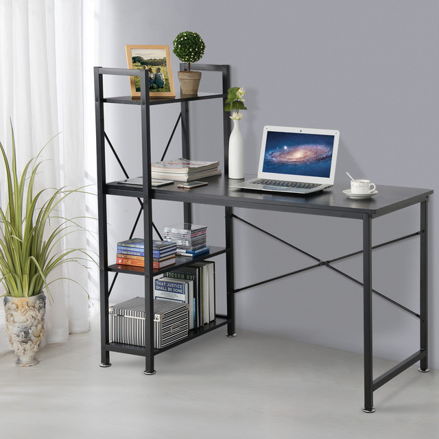 Utopia Alley Modern Style Computer Desk With 4 Tier Attached Bookshelf