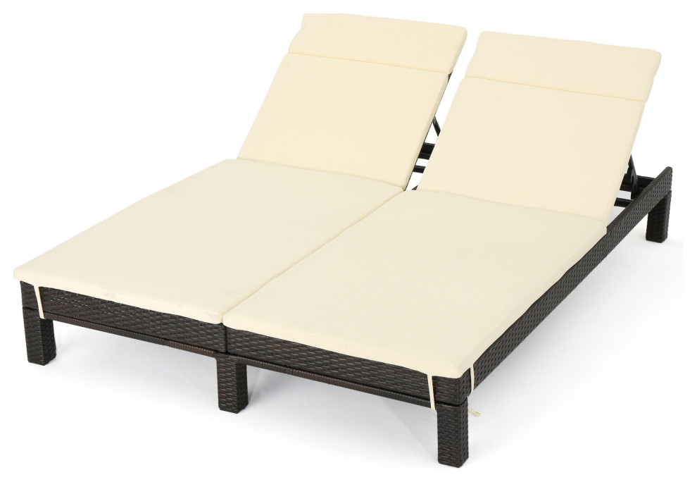 GDF Studio Amour Outdoor Dual Wicker Chaise Lounge With Water Resistant
