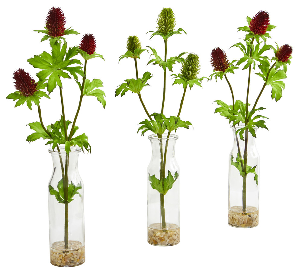 Thistle Artificial Arrangement in Bud Vase, Set of 3