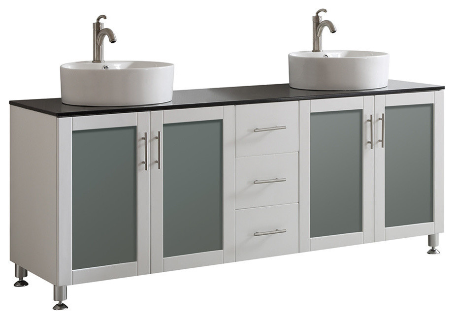 Tuscany 72" Double Vanity, White with White Vessel Sink, White, 72"