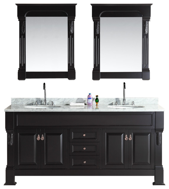 Marcos 72" Double Sink Vanity Set With Marble Countertop, Espresso