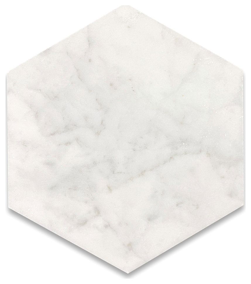 6" Hexagon Honed Carrara White Marble Venato Carrera Bianco Tile, 100 piece