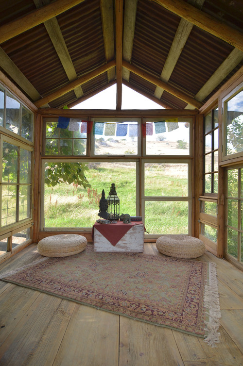 upcycled greenhouse meditation room