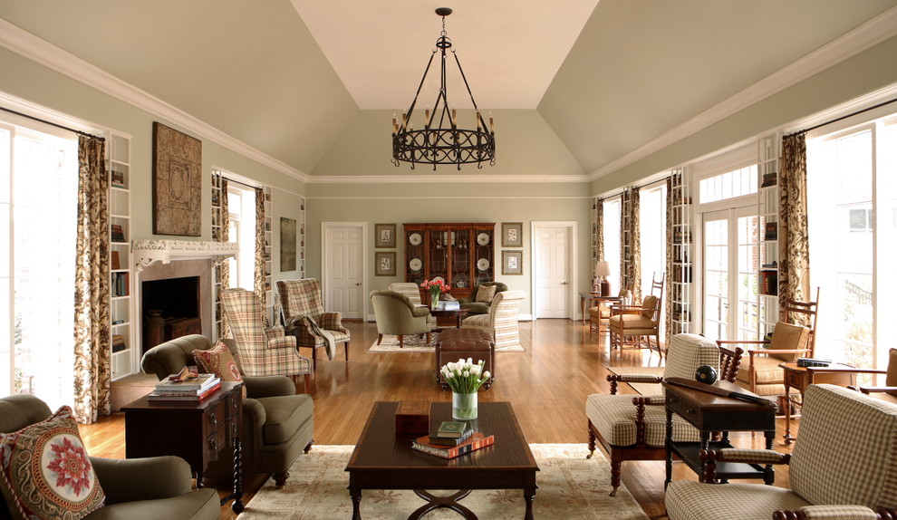 Photo of an expansive traditional living room in Atlanta with beige walls.