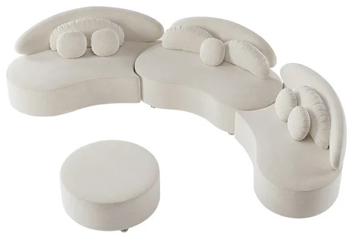 Modern 7-Seat Sofa Curved Sectional Modular Velvet Upholstered & Ottoman