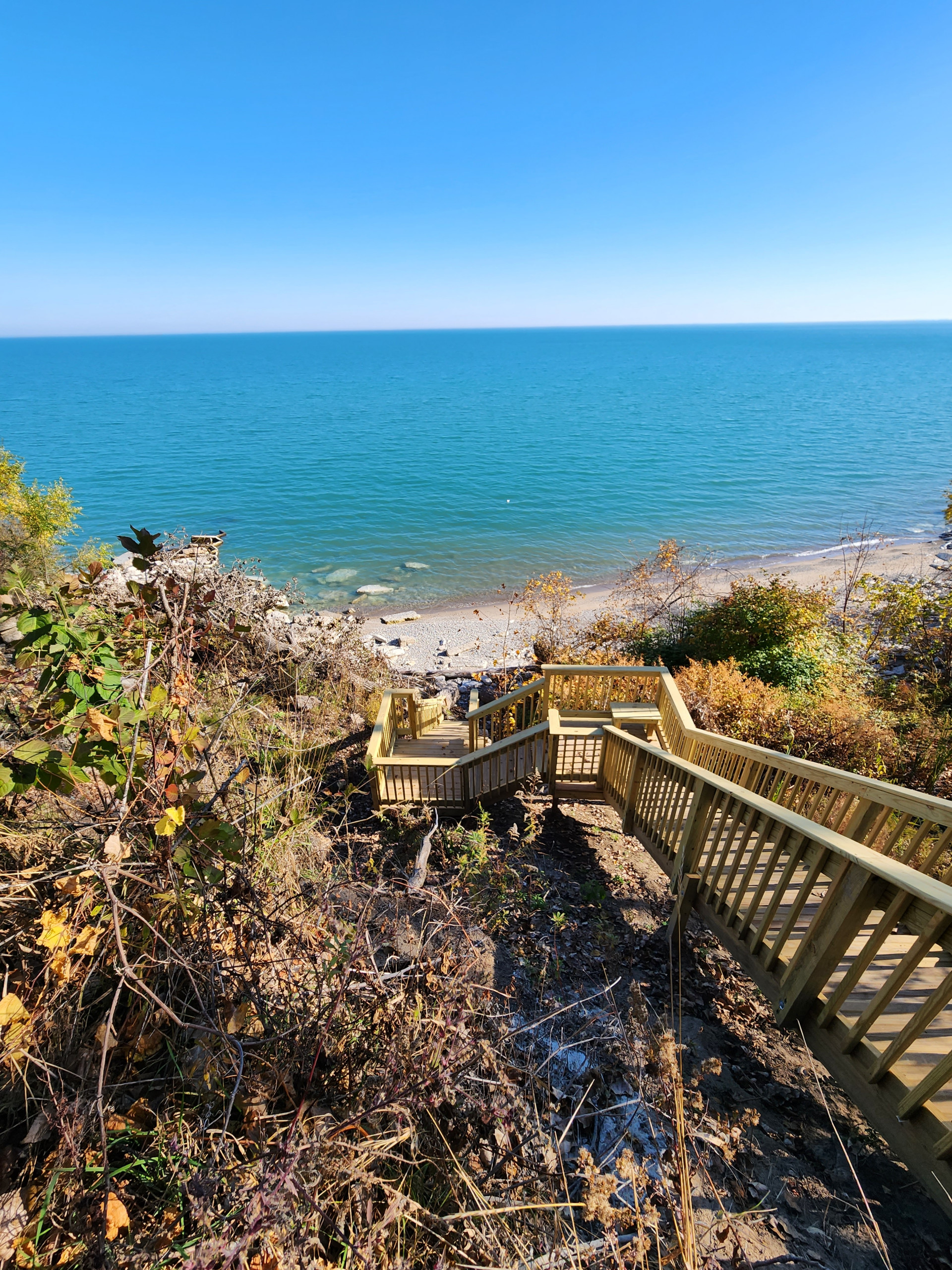 Stairs to private beach on Lake Michigan