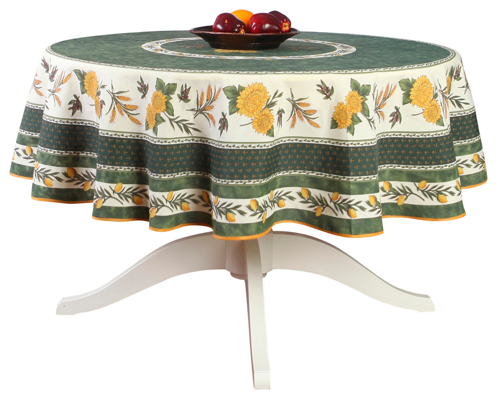 French Provencal Polyester Tablecloth - Menton Green - Round