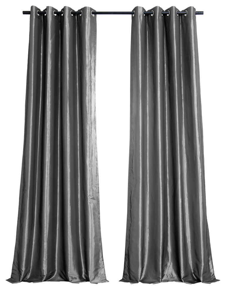 Graphite Grommet Blackout FauxSilk Taffeta Curtain Single Panel, 50"x96"