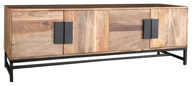 Agra 4-Door Light Mango Wood TV Unit With Iron Legs