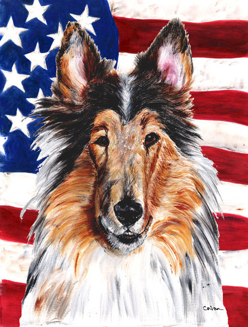 Collie With American Flag USA Flag, Garden Size