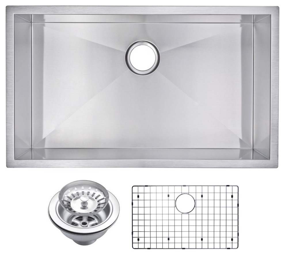 Zero Radius Single Bowl Undermount Sink With Drain, Strainer, And Bottom Grid