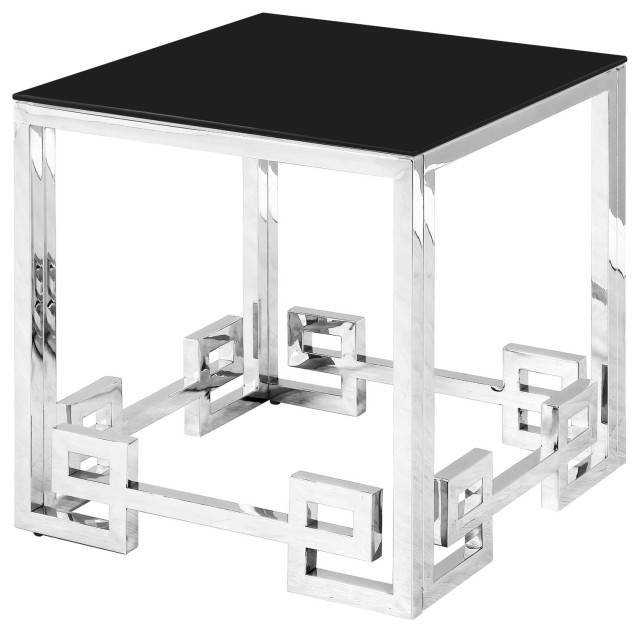 Sagebrook Home Stainless Steel End Table With Silver And Black Glass
