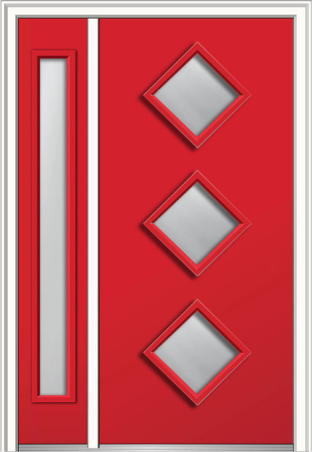 Clear 3-Lite Diamond Steel Door With Sidelite, 53"x81.75" Left Hand In-Swing
